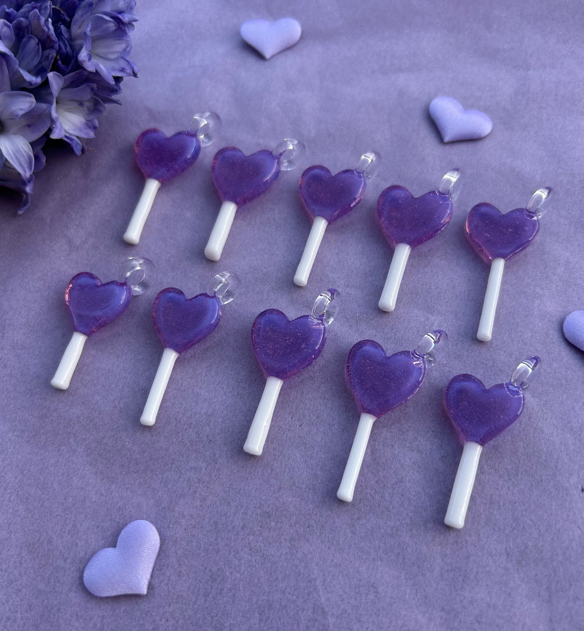Glass Purple Heart Lollipop Pendant