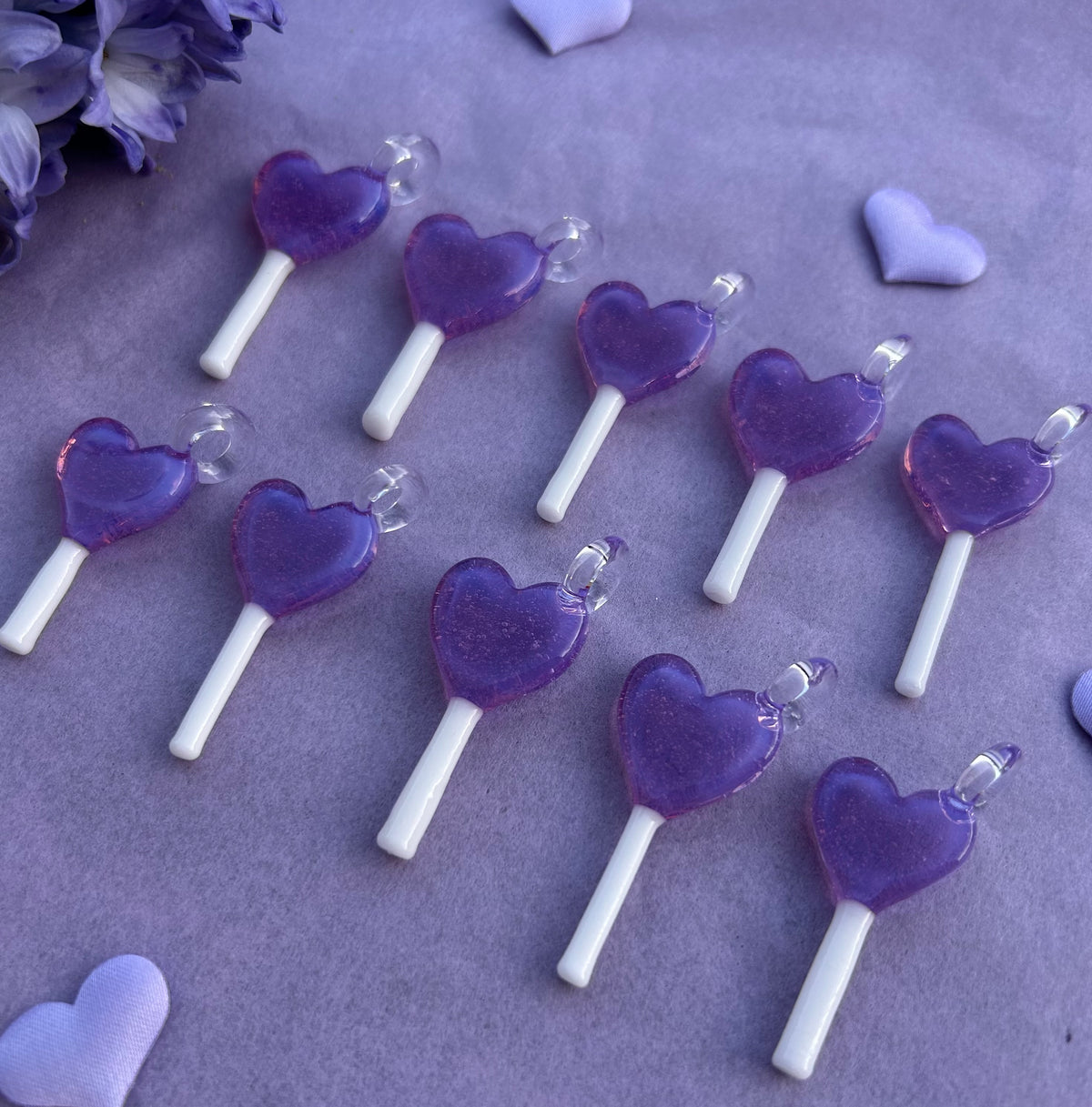 Glass Purple Heart Lollipop Pendant
