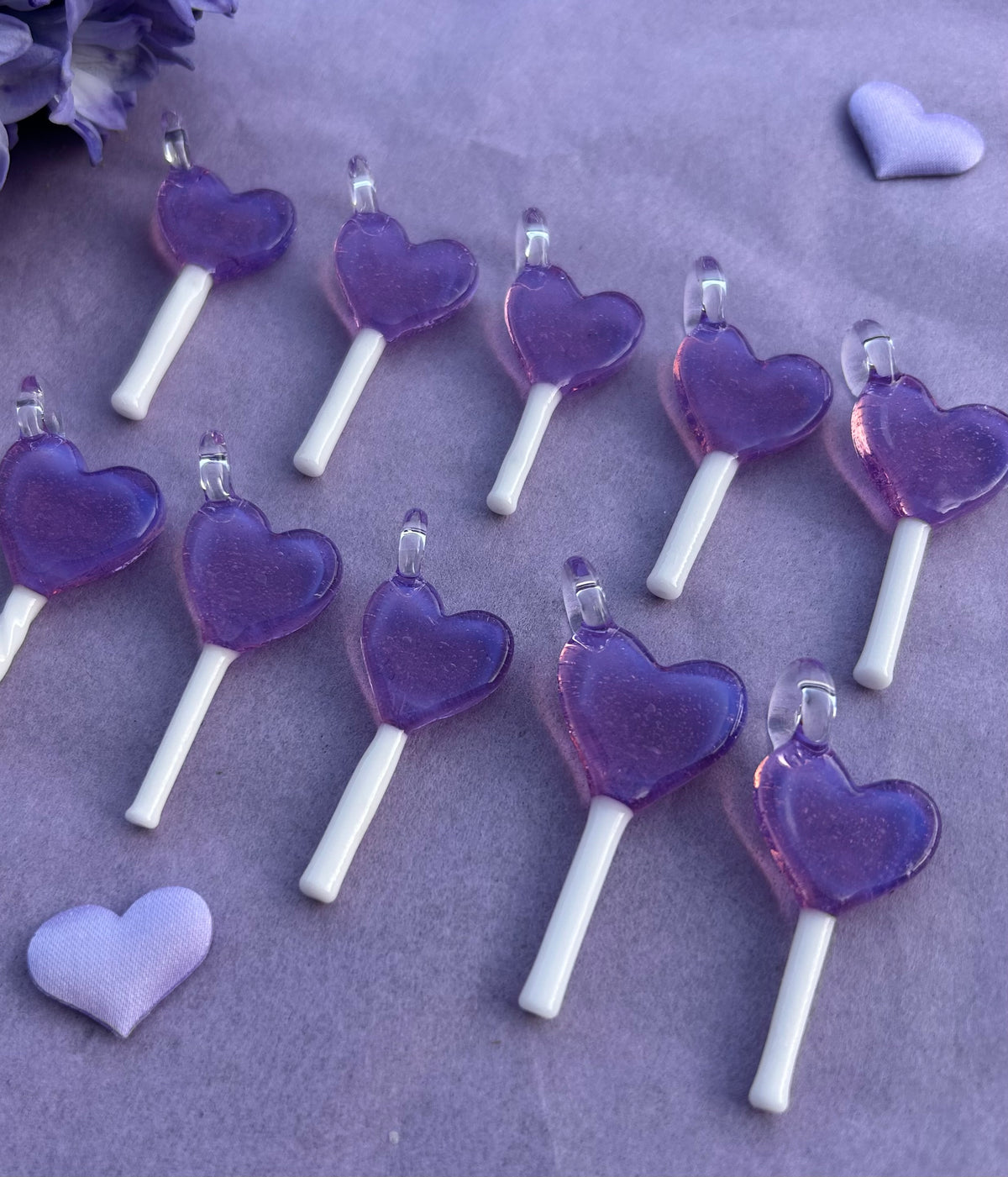 Glass Purple Heart Lollipop Pendant