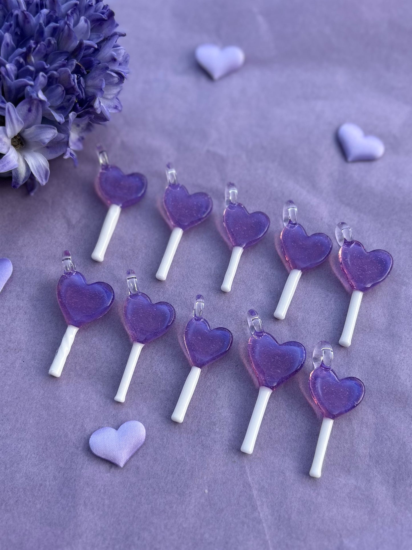 Glass Purple Heart Lollipop Pendant