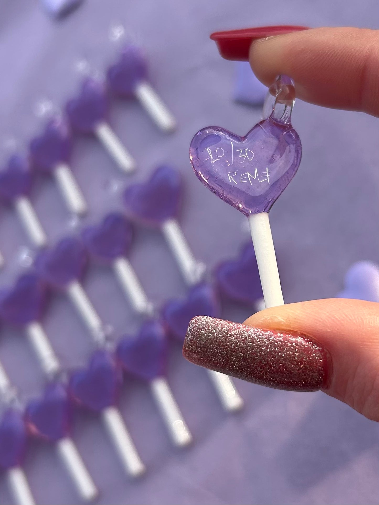 Glass Purple Heart Lollipop Pendant