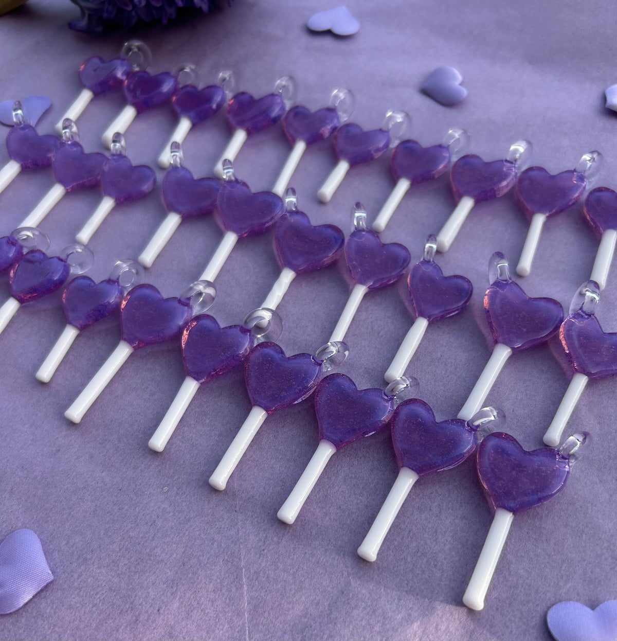 Glass Purple Heart Lollipop Pendant