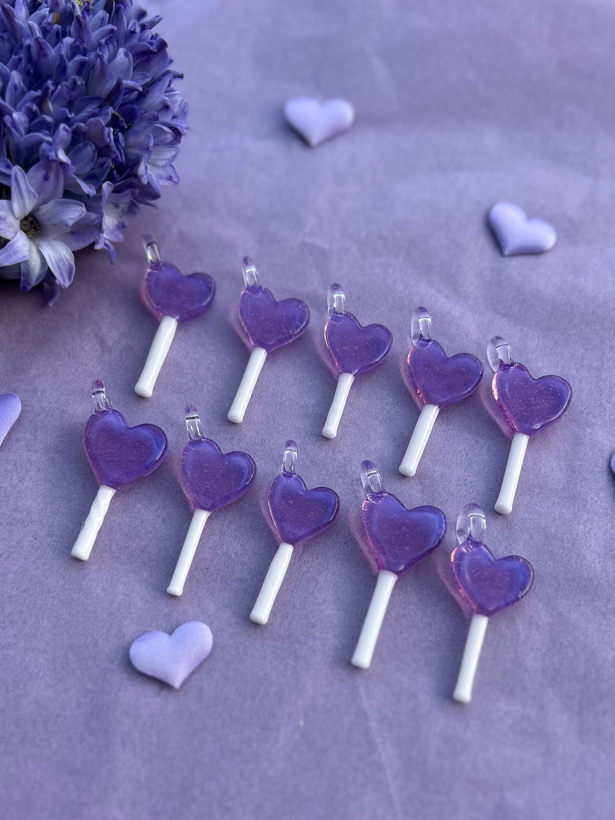 Glass Purple Heart Lollipop Pendant