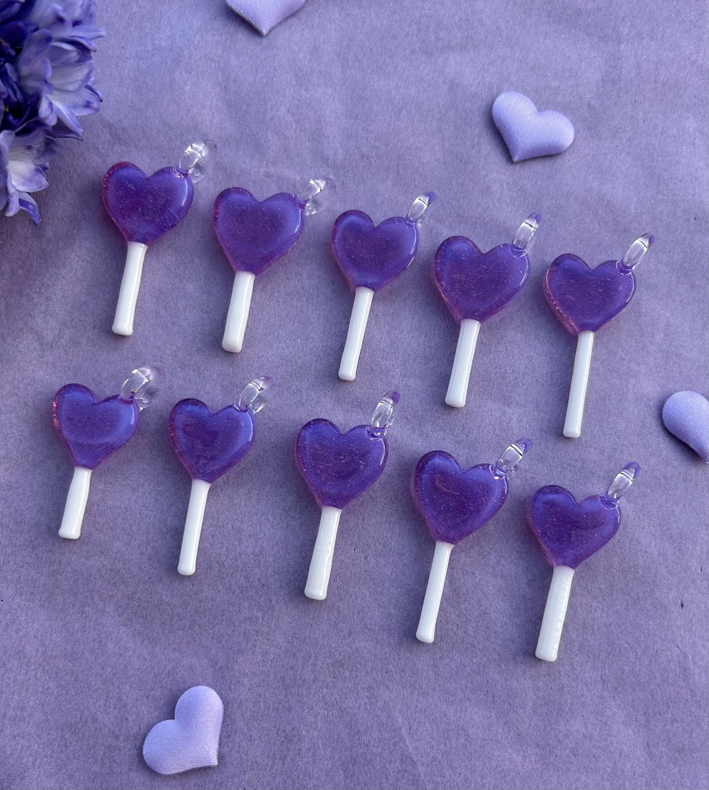 Glass Purple Heart Lollipop Pendant