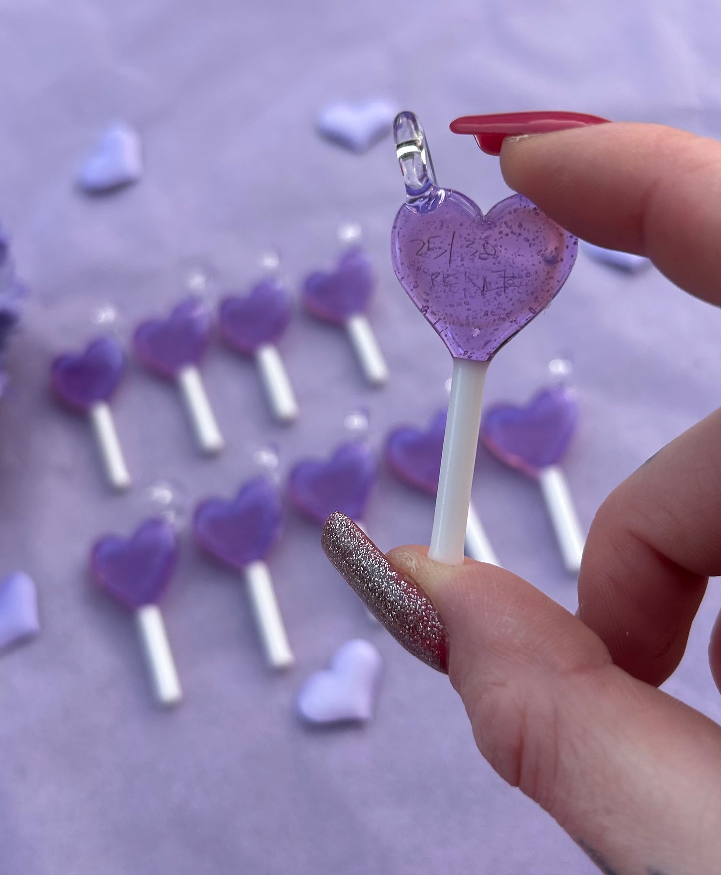 Glass Purple Heart Lollipop Pendant
