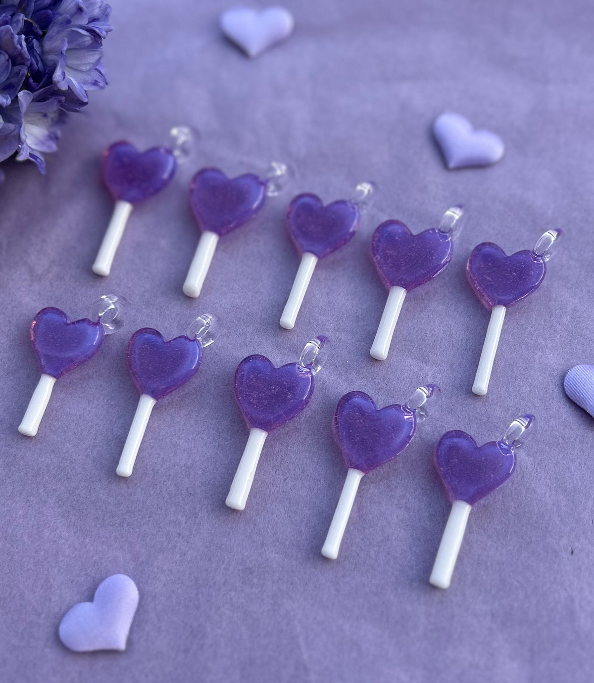 Glass Purple Heart Lollipop Pendant