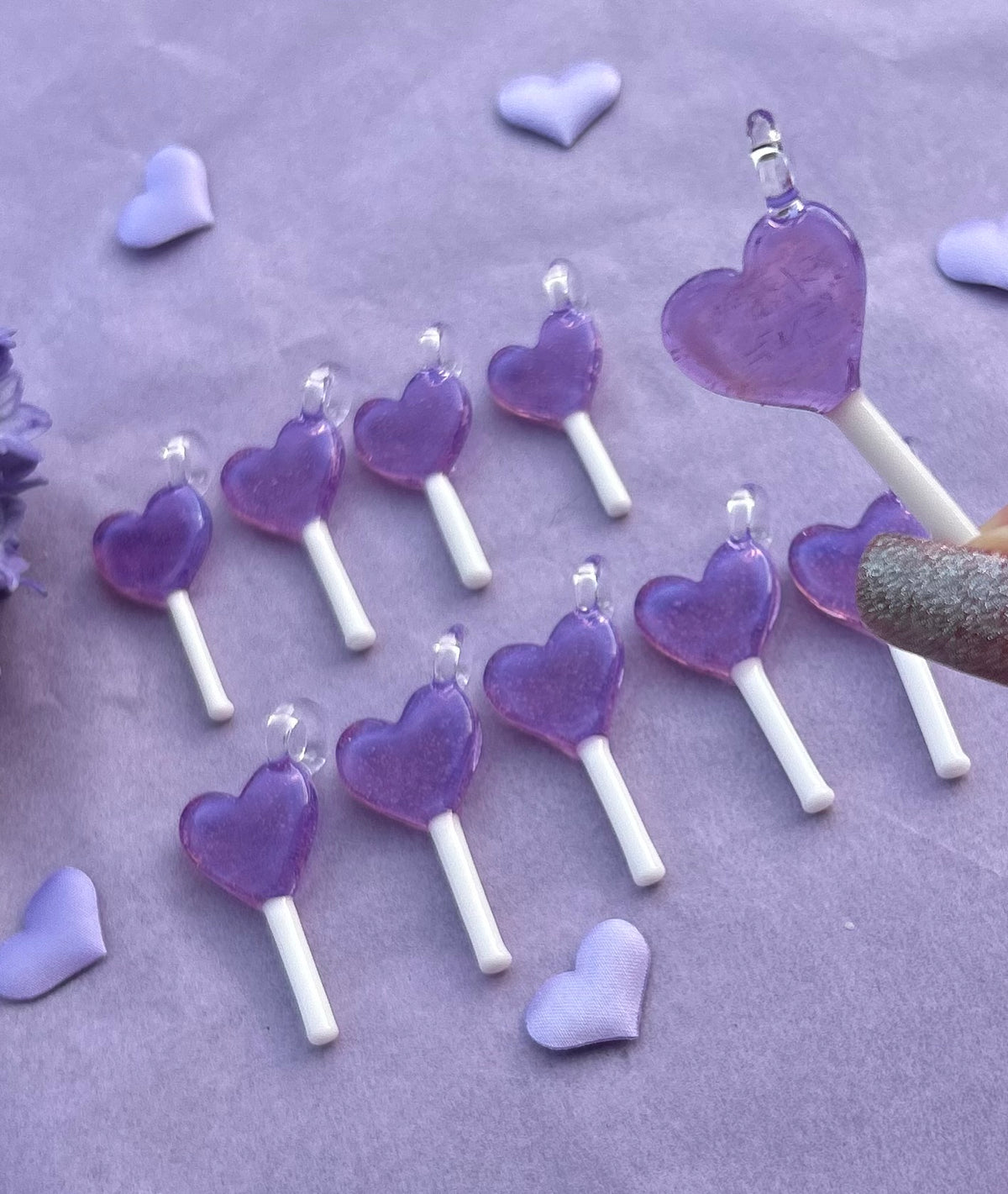 Glass Purple Heart Lollipop Pendant