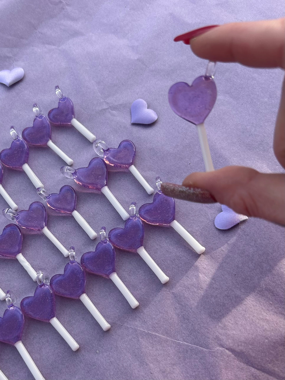 Glass Purple Heart Lollipop Pendant