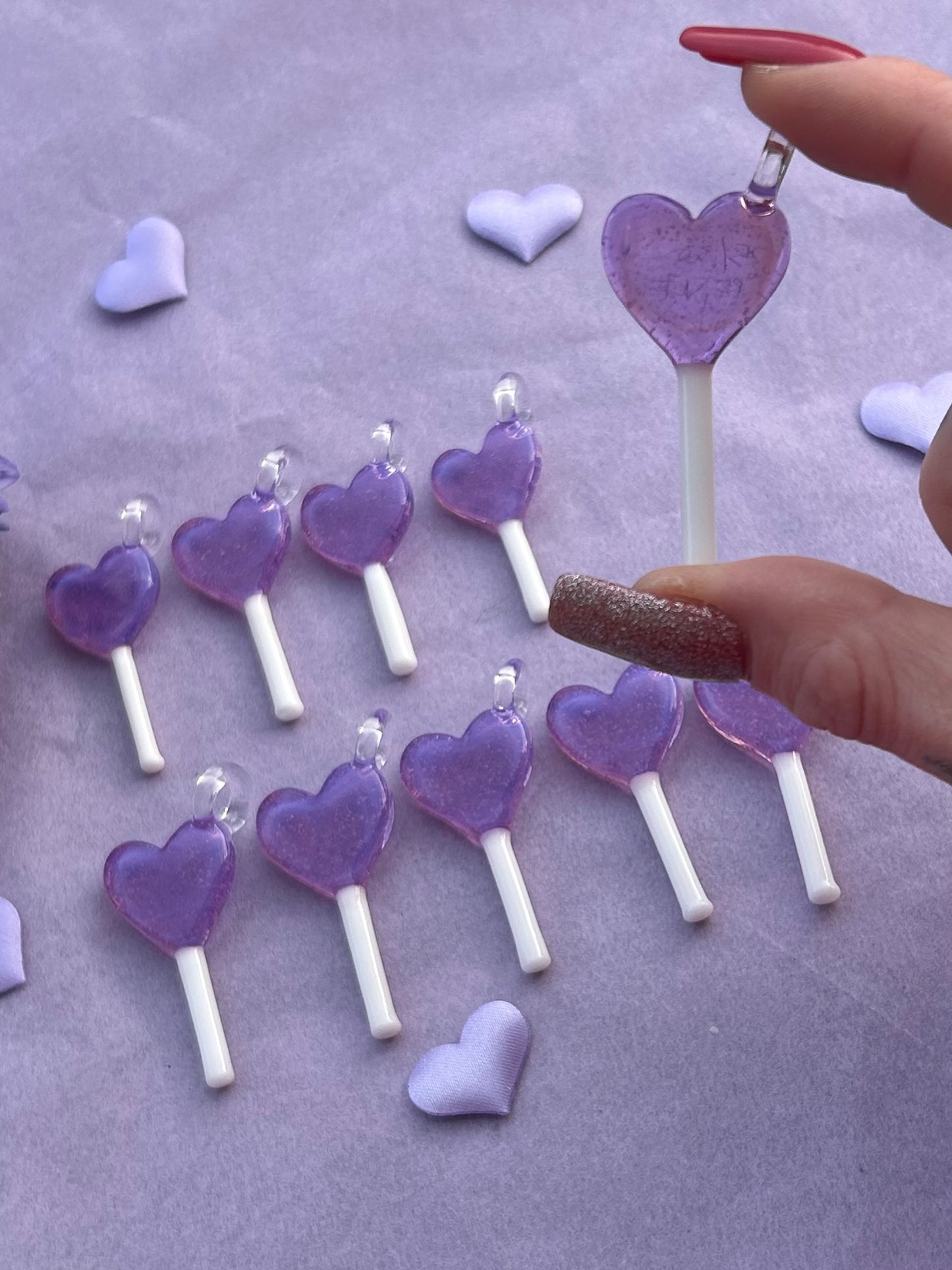 Glass Purple Heart Lollipop Pendant
