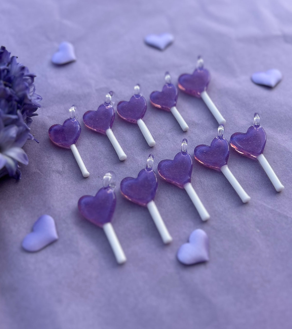 Glass Purple Heart Lollipop Pendant