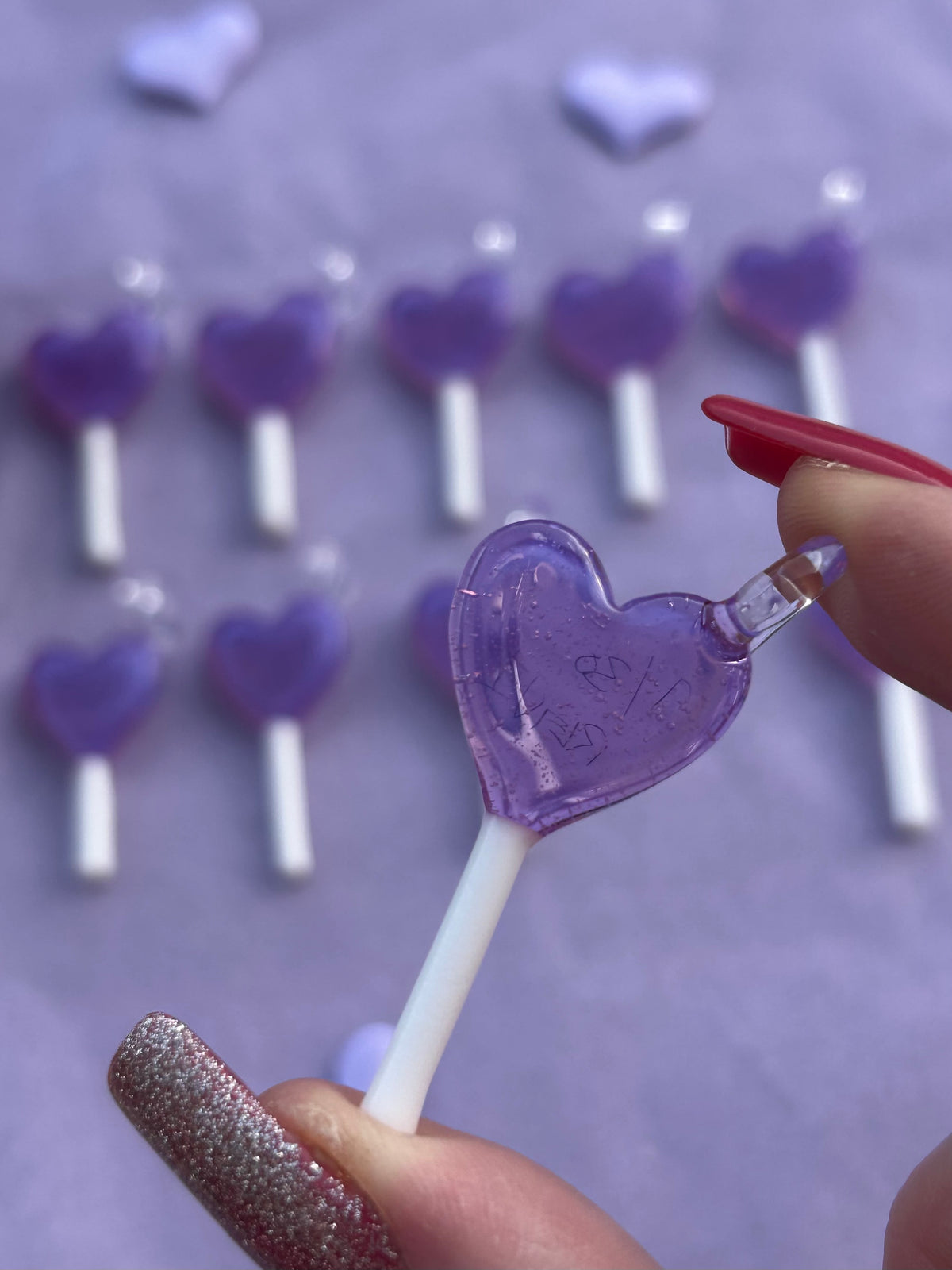 Glass Purple Heart Lollipop Pendant