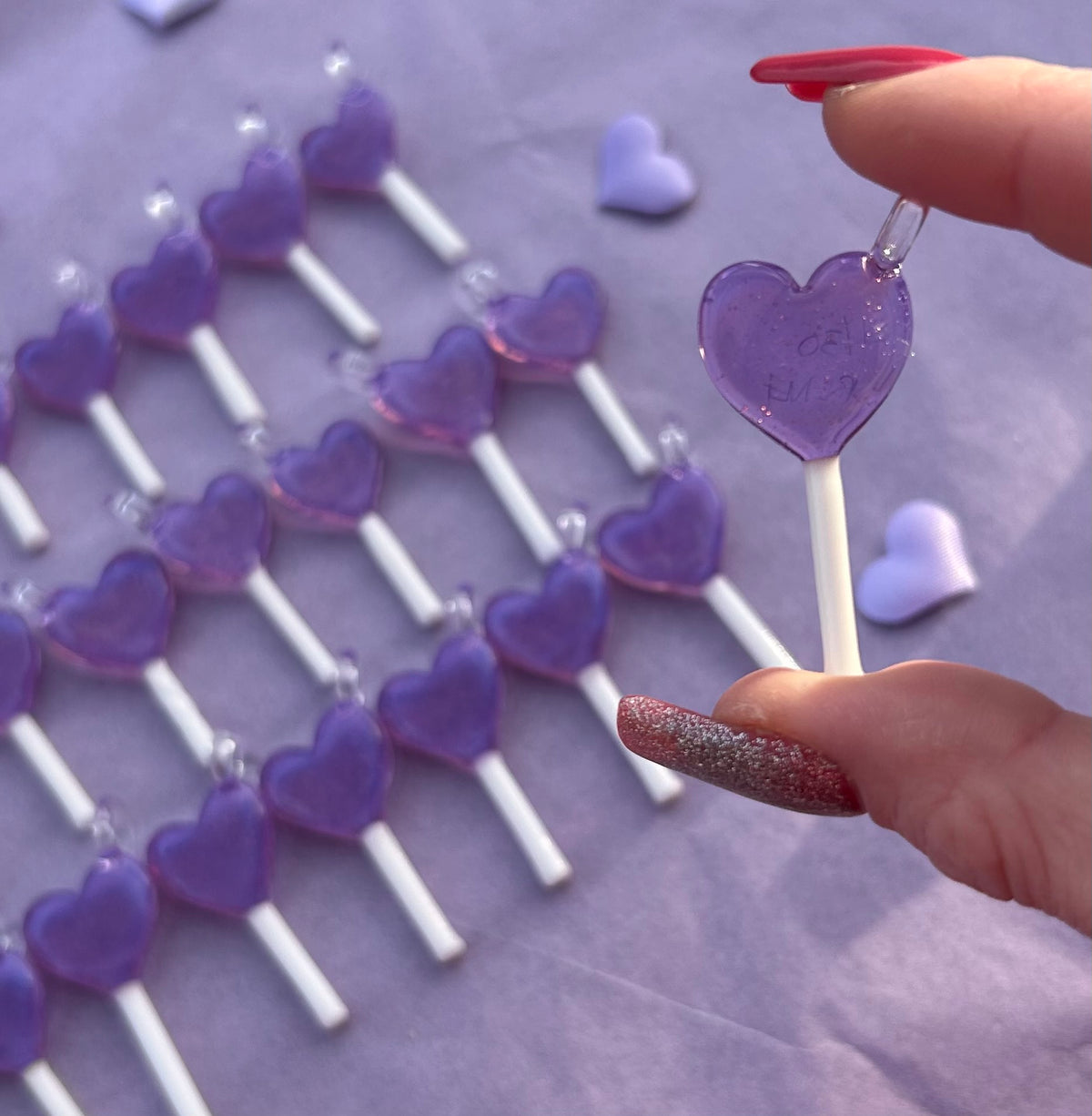 Glass Purple Heart Lollipop Pendant