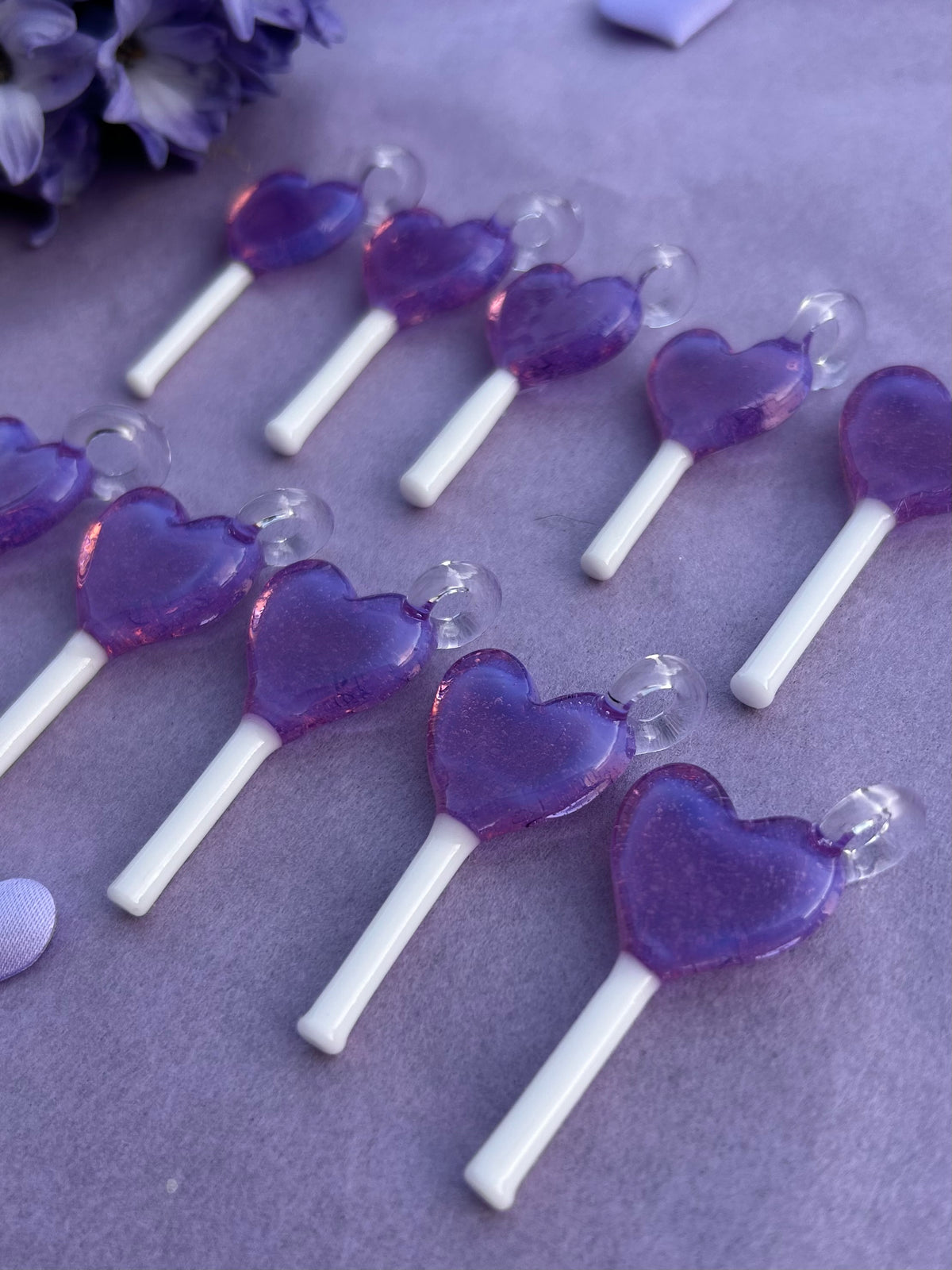 Glass Purple Heart Lollipop Pendant